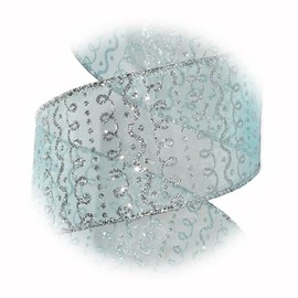 The New ICY Winds Blue Silver Glitter Christmas Wired Ribbon 2.5" W X 25 Feet Perfect for Crafting, Gift Wrapping, and Decorating Ribb1w02087
