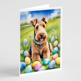 Caroline's Treasures DAC4916GCA7P Airedale Terrier Easter Egg Hunt Greeting Cards Pack of 8 Blank Cards with Envelopes Whimsical A7 Size 5x7 Blank Note Cards