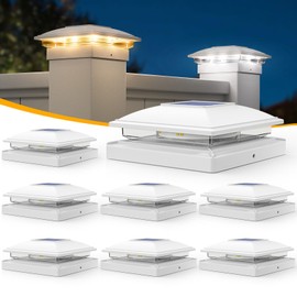 APONUO 8 Pack Solar Post Cap Lights, 2 Modes(Warm/Cool Light) Outdoor Waterproof Fence Post Solar Lights, Solar Powered Garden, Patio, Deck Decor for 4x4, 5x5, 5.5x5.5 Wood & Vinyl Posts, White