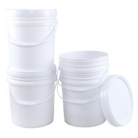 Callyne 7 Gallon White Plastic Bucket Pail with Lid, Set of 4 Food Storage Bucket Containers with Plastic Handle