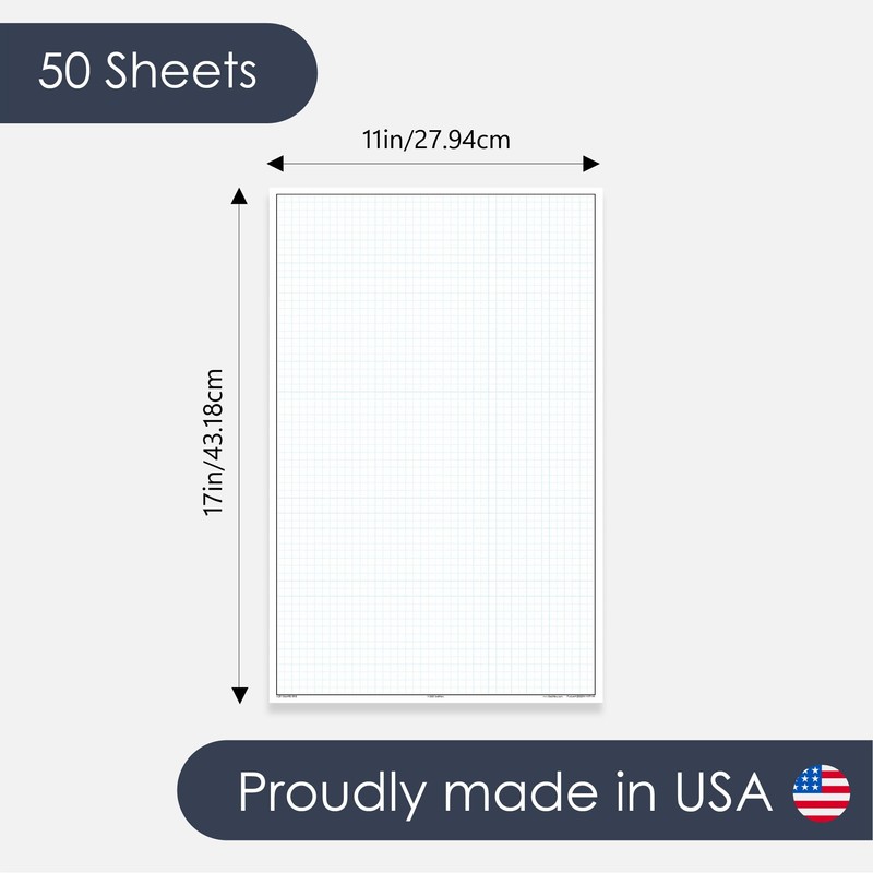 GeekNavy 11" x 17" Quadrille Graph Paper 50 Sheets Portrait