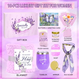 Birthday Gifts for Women Friendship Self Care Package Gifts for Women Get Well Soon Gift Baskets Relaxing Blanket Gifts Box for Sister Mom Wife Friend Her Fantasy Box (Purple)