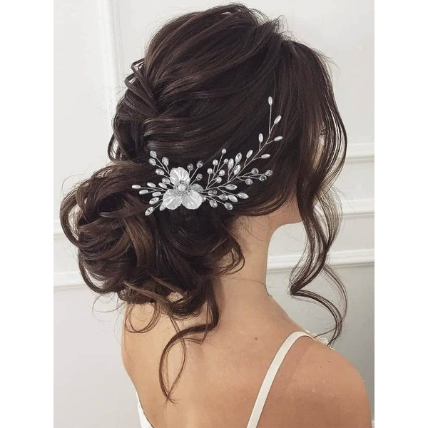 Latious Wedding Bride Hair Side Comb Silver Rhinestones Bridal Hair Clips Flower Hair Pins Crystal Hair Accessories for Women and Girls