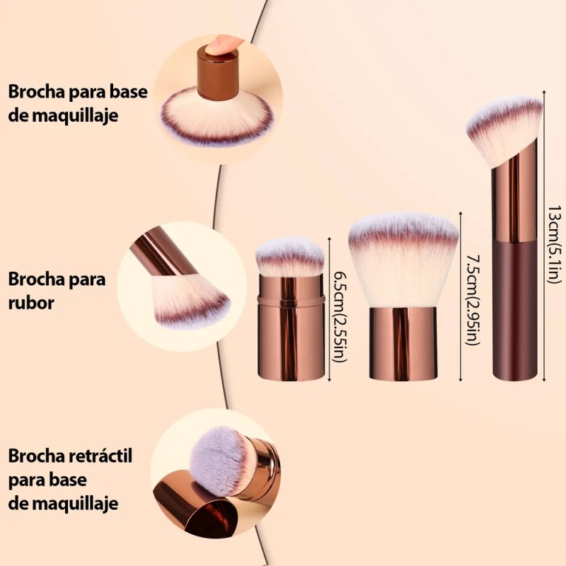 Set 7 Brochas Maquillaje Profesional Alto Nivel Color Marrón