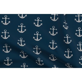 Spoonflower Fabric - Anchors Silver Navy Nautical Preppy Kids Printed on Denim Fabric Fat Quarter - Bottomweight Apparel Home Decor Upholstery