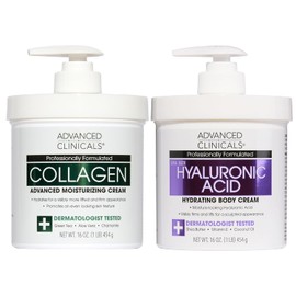 ADVANCED CLINICALS 2 PACK SET - CREMA CORPORAL COLAGENO RESCATE DE LA PIEL CON TE VERDE, ALOE VERA Y MANZANILLA + CREMA CORPORAL A. HIALURONICO CON ACEITE DE BORRAJA, ESCUALANO Y VITAMINA E 454GR/CU