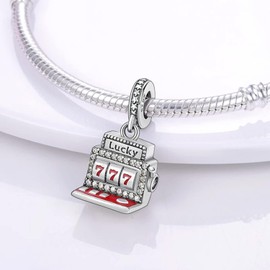 Lucky Slot Machine Dangle Charm For Bracelet, Sterling Silver Charm, Mothers Day's Gift Charm