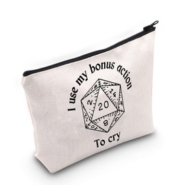 D & Dragon Gift I Use My Bonus Action to Cry Makeup Bag Gamer Cosmetic Bag D-ungeon Masters Gift Travel Pouch Dungeon RPG Dice Gift (Bonus Action White)