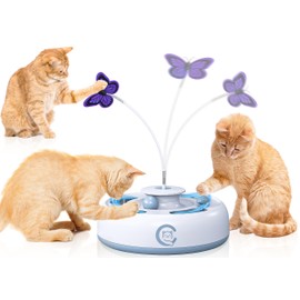 Kezlume Cat Toys 3 in1 Automatic Interactive Kitten Toy, Moving Ambush Mouse, Fluttering Butterfly, Track Balls, USB Powered, Indoor Exercise Kicker, Mouse Catching Game (Bright White)