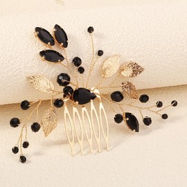 AUNEAL Bride Wedding Hair Comb Black Teardrop Hair Pins Bridal Hair Pieces Headpieces Vintage Handband Hair Accessories Jewelry for Women Girls