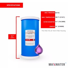 Max Water Whole House Iron Manganese Water Filter for 10"x4.5" Big Blue systems