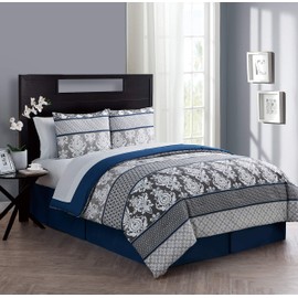 VCNY Home Beckham Collection Comforter Soft & Cozy Bedding Set, Stylish Chic Design for Home Décor, Machine Washable, Full, Blue, 8 Piece