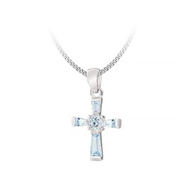 Tuscany Silver Women's Sterling Silver Blue Cubic Zirconia 13 x 19 mm Set Cross Pendant on Curb Chain Necklace of Length 46 cm/18 Inch