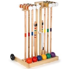Gemscream 6 Player Croquet Set for Adults and Kids Croquet Lawn Game Kit with Wooden Stand for Backyard Lawn Yard Outdoor Games(28 Inch)
