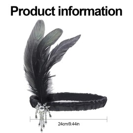 SJBAUTYO 2 Pieces 20s Flapper Headband Accessory Set Vintage Flapper Feather Headband Black Long Gloves Feather Headband Costume Prom Wedding Carnival Party 20s Hair Accessories