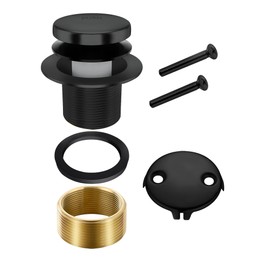 Tip-Toe Bathtub Drain Stopper, Tub Drain Set with 2-Hole Overflow Faceplate and Universal Fine/Coarse Thread, Bath Tub Plug Kit Assembly Fits 1-3/8" or 1-1/2" Bath Drain (Black)