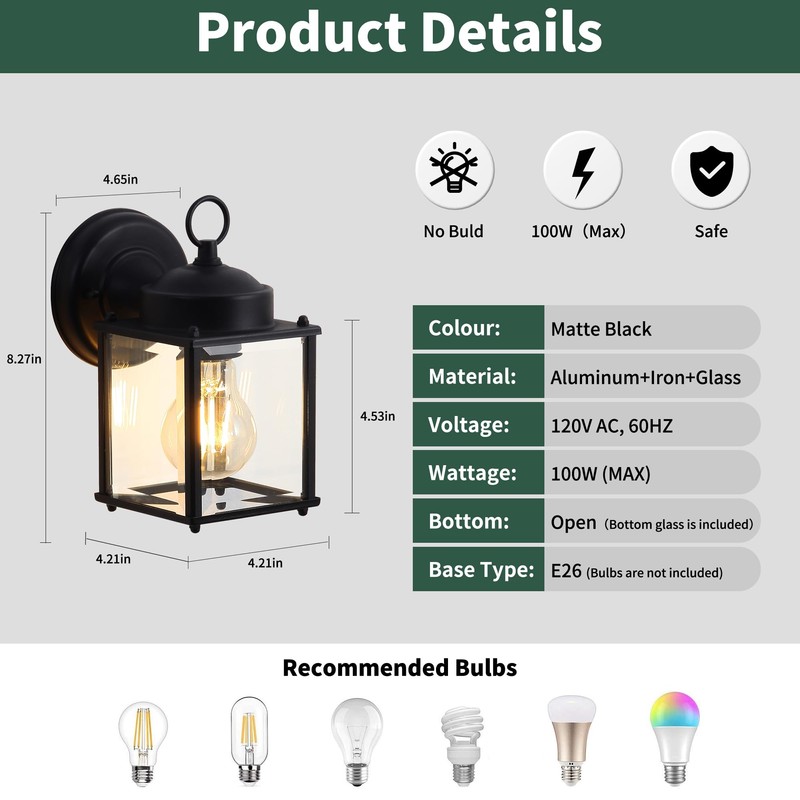 Kainozoic Outdoor Wall Light Fixtures Waterproof Matte Black Exterior Light