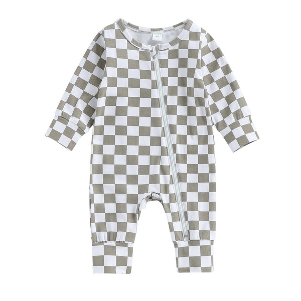 Ledy Champswiin Newborn Baby Boy Zipper Romper Checkered Jumpsuits Infant