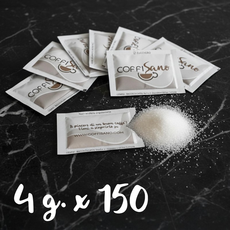 Coffisano 150 Bustine di Zucchero Bianco 4 gr, Monodose, Confezionate