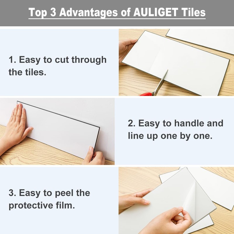 AULIGET 20-Piece Light Slate Peel and Stick Backsplash Wall Tiles,