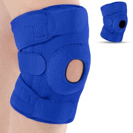 Foilswirl 1 Pcs Kids Knee Brace with Side Stabilizers Patella Gel Pads Adjustable Straps Youth Child Knee Brace Support for Meniscus Tear Sports, Meniscus Tear (Blue)