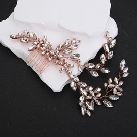 Denifery Bridal Hair Comb Rhinestone Wedding Hair Accessories for Brides Crystal Wedding Headpiece Rhinestone Hair Accessory for Bride and Bridesmaids (Rose Gold)