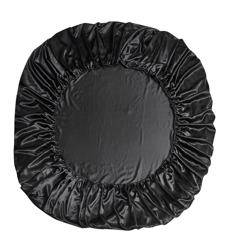 JHCHMX Satin Fitted Sheet Single,Deep Pocket Silkly Black Single Bed