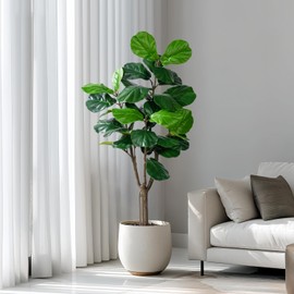 Artificial Fiddle Leaf Tree-5ft Faux Plant Fake Ficus Lyrata Tree Artificial Fig Silk Trees with Pot Floor Plants for Home Living Room Decor Indoor