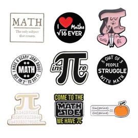 Dreuyet 9 Pcs Pi Symbol Math Brooches Enamel Pin Cute Mathematical Symbol 3.14 Sign Pi Day Lapel Brooch Badge Clothing Bag Decor Math Lover Teacher Back to School Gift (Simple)
