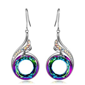 Colored Hoop Earrings for Women Peacock Purple Green Colorful Iridescent Statement Earrings Girls Dainty Trendy Cute Drop Dangle Jewelry Earrings (Green)