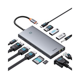 Chip Optimised: Baseus USB C Docking Station 3 Monitors, 13-in-1 USB C Hub with 2 HDMI 4K @ 60Hz, DisplayPort 4K @ 60Hz, VGA, USB 3.1 10 Gbps, PD 100 W and Ethernet for Dell/HP/Lenovo/Surface Laptop