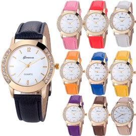 yunanwa 10 Pack Wholesale Women Watches Leather Rhinestone Inlaid Quartz Jelly Dress Wristwatch (10pcs-Leather Brand)