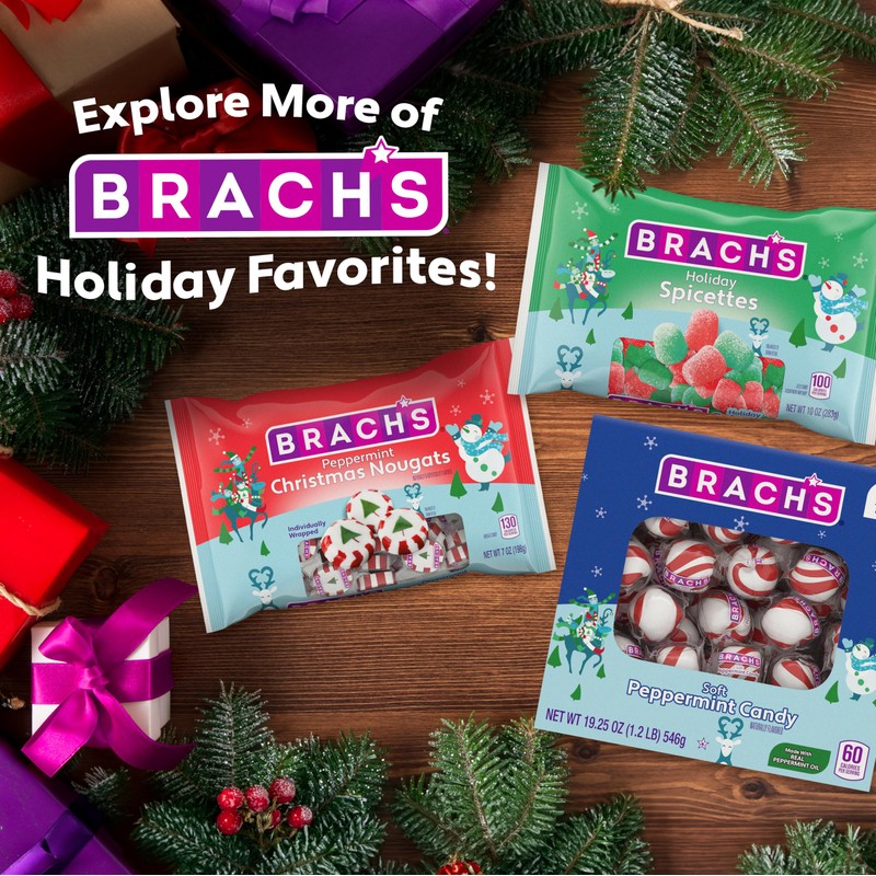 Brach's Holiday Soft Peppermint Candy Tub, Individually Wrapped Mints, 19oz,