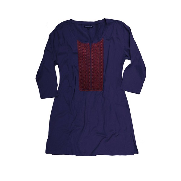 Ayurvastram Túnica de punto de algodón y licra, Bordado rojo