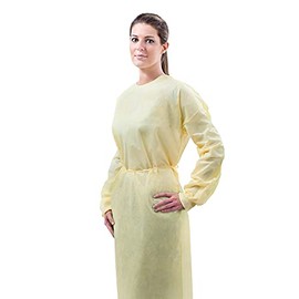 TRONEX AAMI Level 2 Fluid-Resistant Yellow Medical Disposable Isolation Gowns, Unisex, Unisize, Multilayer, Elastic Cuffs, Pack of 100