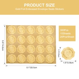 Anwyll Envelope Seals Stickers,Gold Foil Embossed Wax Seal Stickers Looking,300Pcs Wedding Envelope Stickers,Self-Adhesive Gold Foil Stamps Heart Stickers for Invitation Card Bridal Shower Party Favor