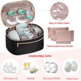 Fasrom Fasrom Wearable Breast Pump Bag Compatible with Elvie Pumps and Medela Pump in Style, Portable Carrying Case with Waterproof Mat for Working Moms Travel, Black (Patent Design)