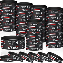 Vercraft 200 Pcs Veteran Suicide Bracelet 22 A Day Memorial Silicone Bracelets Veteran Lives Matter Bracelet Military Suicide Awareness Patriotic Rubber Wristbands Bulk for Men Veteran's Day