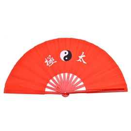 VGEBY Martial Arts Fan Performance Fan Kung Fu Bamboo Silk Hand Held Folding Fan(Red Rib) Tai Chi Chinese Kung Fu Stainless Steel for Martial Arts Dance Practice