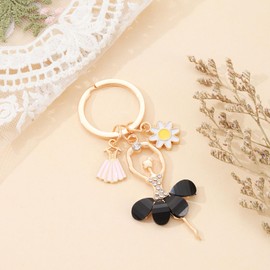 JINYRSOC Funny Dance Teacher Appreciation Keychain in Bulk Dancing Figure Dress Sunflower Pendant Graduation Thank You Gift End of Year Gifts for Dance Educators Teacher Gifts for Women