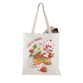 JTOUK Strawberry Cartoon Gift Strawberry Girl Gift Life Is Sweet Tote Bag 80s Cartoon Character Gift (Life Is Sweet Tote EU)