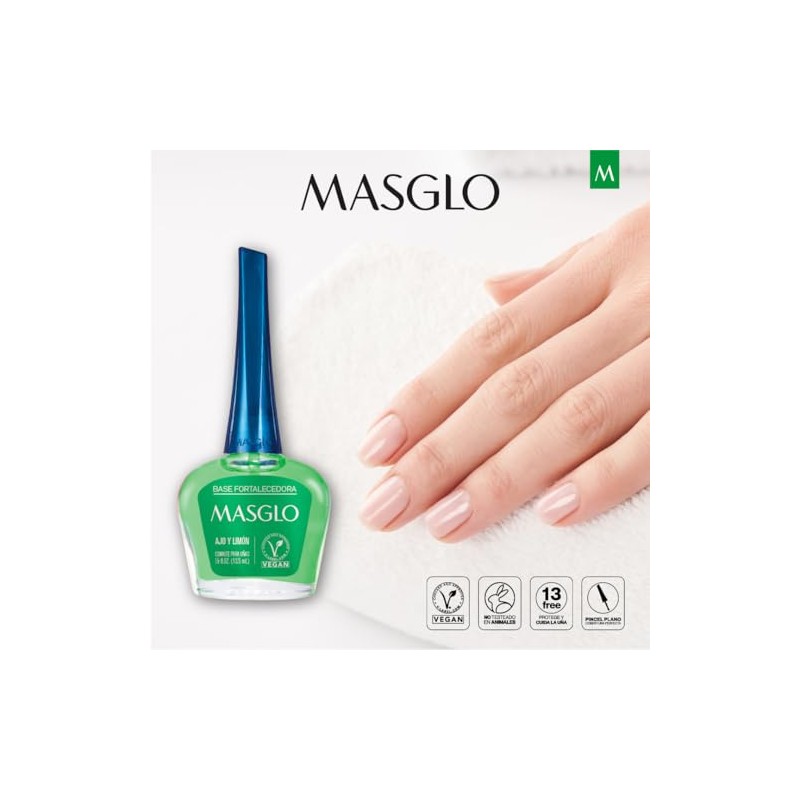 Masglo Base Fortalecedora Ajo y Limón – Esmalte Tradicional para