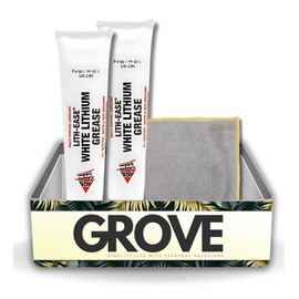 AGS Lith-Ease White Lithium Grease 1.25 oz Bundle with Microfiber Cloth - Multi-Purpose Lithium Based Grease for Automotive, Marine, and Home Use - Heat Resistant and Rust Protection - (3 Items)