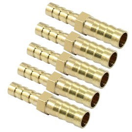 Rierdge 5 Pcs Brass Barb Fitting 8mm to 6mm Barbed Reducing Splicer Mender Union Adapter for Air Water Fuel