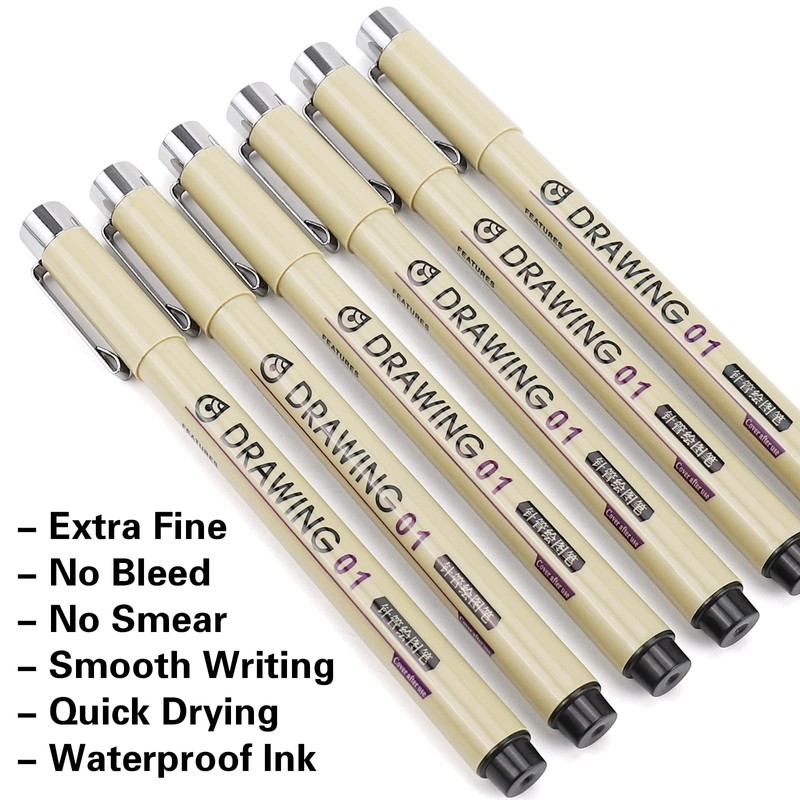 Extra Fine Point Writing Pens: 6 Black Ultra Thin 0.25mm