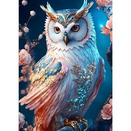 DPHERO 5D Owl Diamond Painting Kits for Adults, Diamond Art Kits for Beginners,Round Full Drill Owl Diamond Painting Art,DIY Paint with Diamonds Flowres Gem Painting Art 12x16 inch