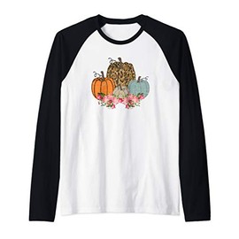 Vintage Pumpkin Fall Leopard Print Rustic Boho Style Autumn Raglan Baseball Tee