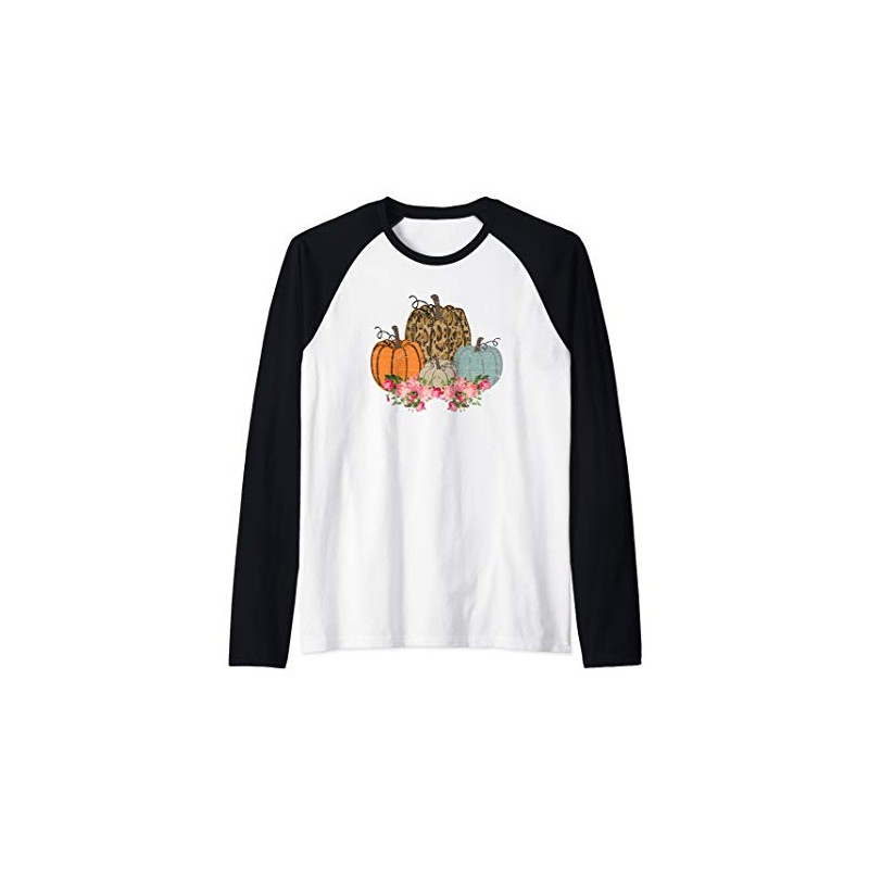 Vintage Pumpkin Fall Leopard Print Rustic Boho Style Autumn Raglan