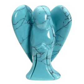 Fekuar Synthetic Green Howlite Turquoise Healing Crystal Prayer Guardian Angel Statue, Carving Pocket Palm Stone Figurines Decoration 1.5 inches