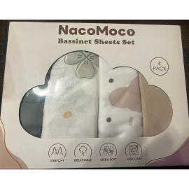 New Baby Naco Moco Bassinet Sheet Set 4 Ct Gender Neutral Infant Bed Sheet 33x20
